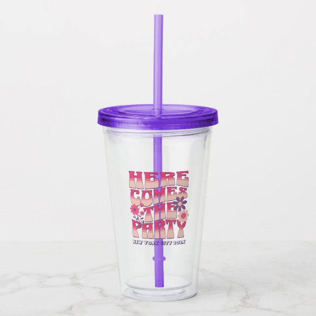 Bachelorette Party Here Comes The Party Groovy Acrylic Tumbler (Front)