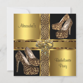 Bachelorette Party Hi Heel Shoes Leopard Gold 2 Invitation