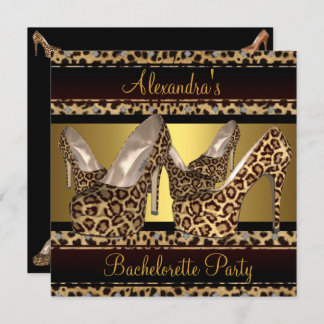 Bachelorette Party Hi Heel Shoes Leopard Gold Invitation