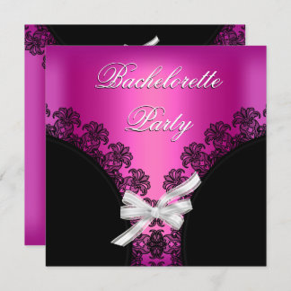 Bachelorette Party Hot pink Black Lace Invitation