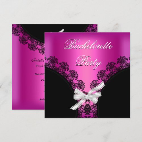Bachelorette Party Hot pink Black Lace Invite