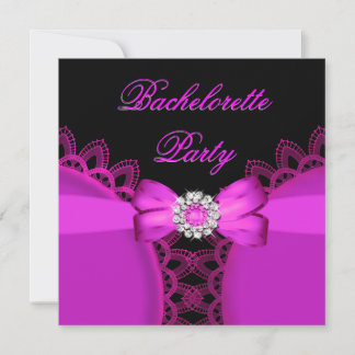 Bachelorette Party Hot Pink Black Lace Invitation