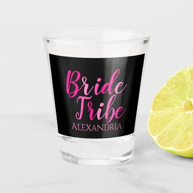 Bachelorette Party Hot Pink Black Shot Glass (Front)