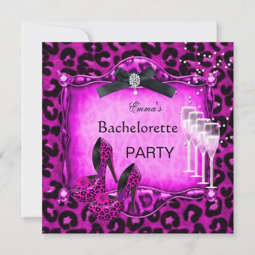 Bachelorette Party Hot Pink Leopard Black Shoes Invitation