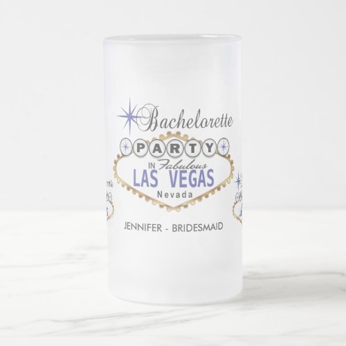 Bachelorette Party in Las Vegas _ Dark Blue Frosted Glass Beer Mug