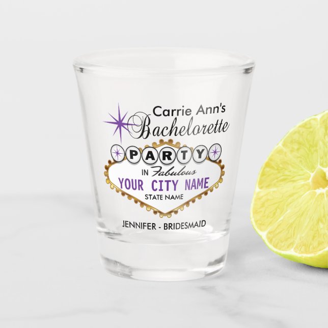 Bachelorette Party In Las Vegas Style - Purple  Shot Glass (Front)