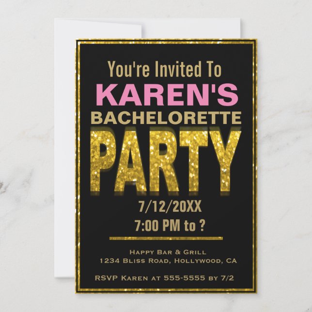 Bachelorette Party Invitation | Gold Glam (Front)