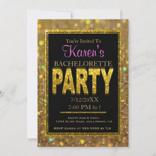 Bachelorette Party Invitation Gold Glitter