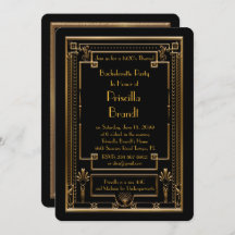 Bachelorette party invitation, great Gatsby, black