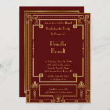 Bachelorette party invitation, great Gatsby, red