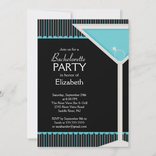 Bachelorette Party Invitation Martini Glass Blue