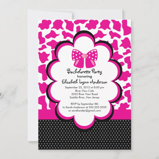 Bachelorette Party Invitation Pink  Black Leopard (Front)