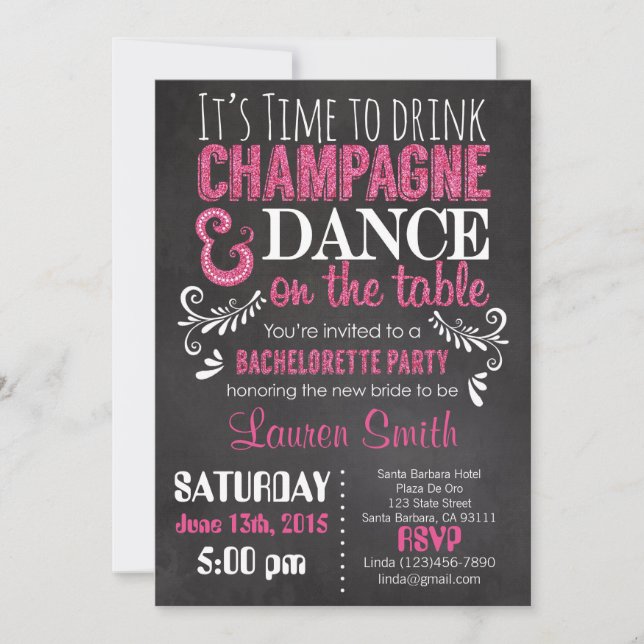 Bachelorette Party Invitation Pink Glitter (Front)