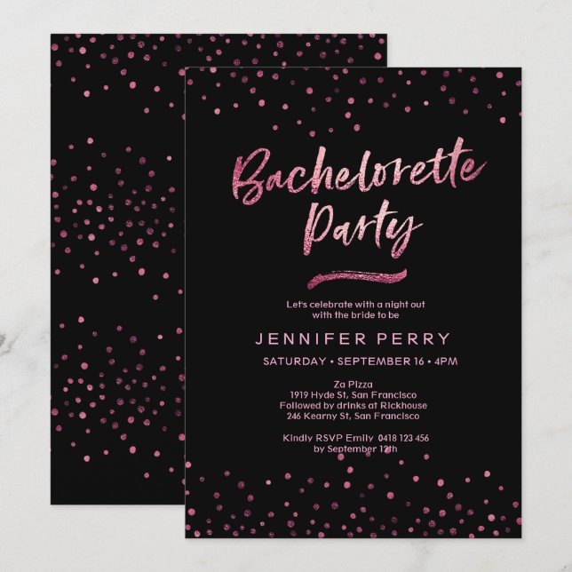 Bachelorette Party Invitation | Pink glitter foil (Front/Back)