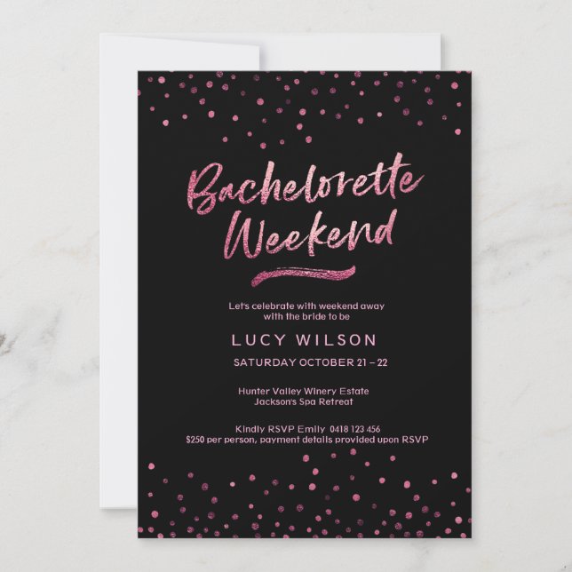 Bachelorette Party Invitation | Pink glitter foil (Front)