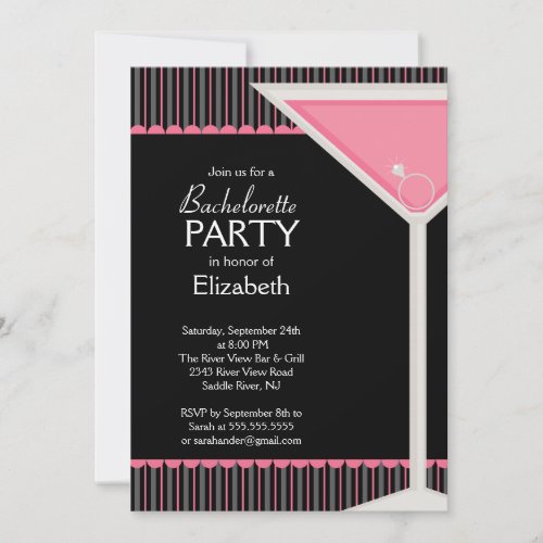 Bachelorette Party Invitation Pink Martini Glass