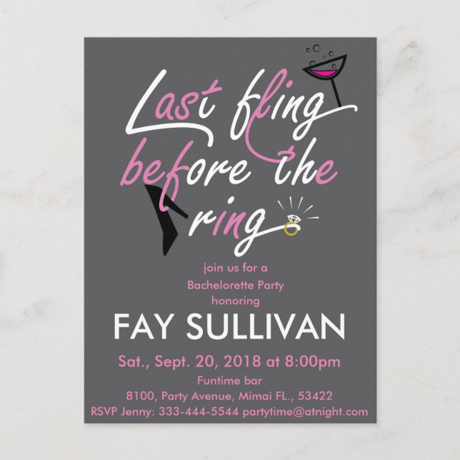Bachelorette party invitation postcard (Front)