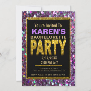 Bachelorette Party Invitation Purple Glitter