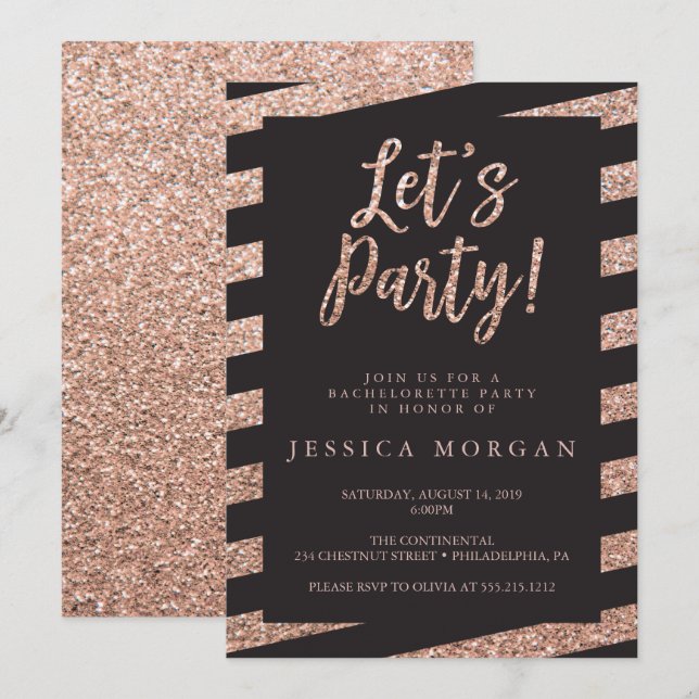 Bachelorette Party Invitation Rose Gold (Front/Back)