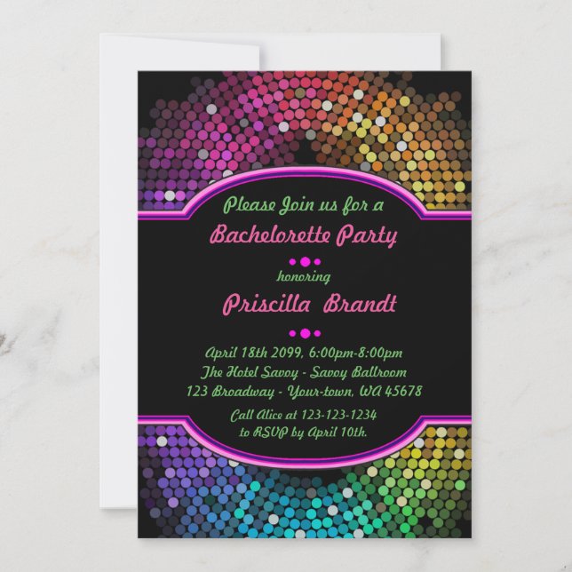 Bachelorette Party invitation, trendy, chic, Disco Invitation (Front)