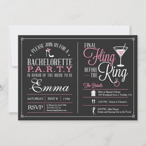 Bachelorette Party Invitation with Itinerary
