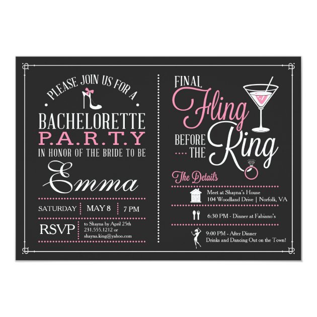 Bachelorette Party Invitation With Itinerary