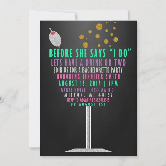 Bachelorette Party Invitations - Glitter (Front)