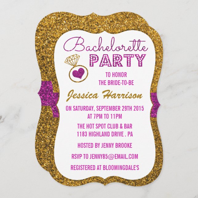 Bachelorette Party Invitations - Glitter Effect (Front/Back)