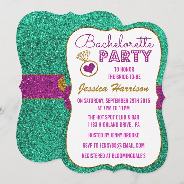 Bachelorette Party Invitations - Glitter Effect (Front/Back)