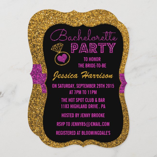 Bachelorette Party Invitations - Glitter Effect (Front/Back)