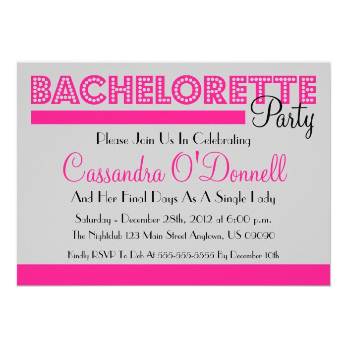 Bachelorette Party Invitations (Pink In Lights)