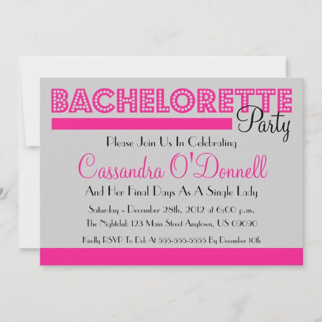 Bachelorette Party Invitations (Pink In Lights) (Front)