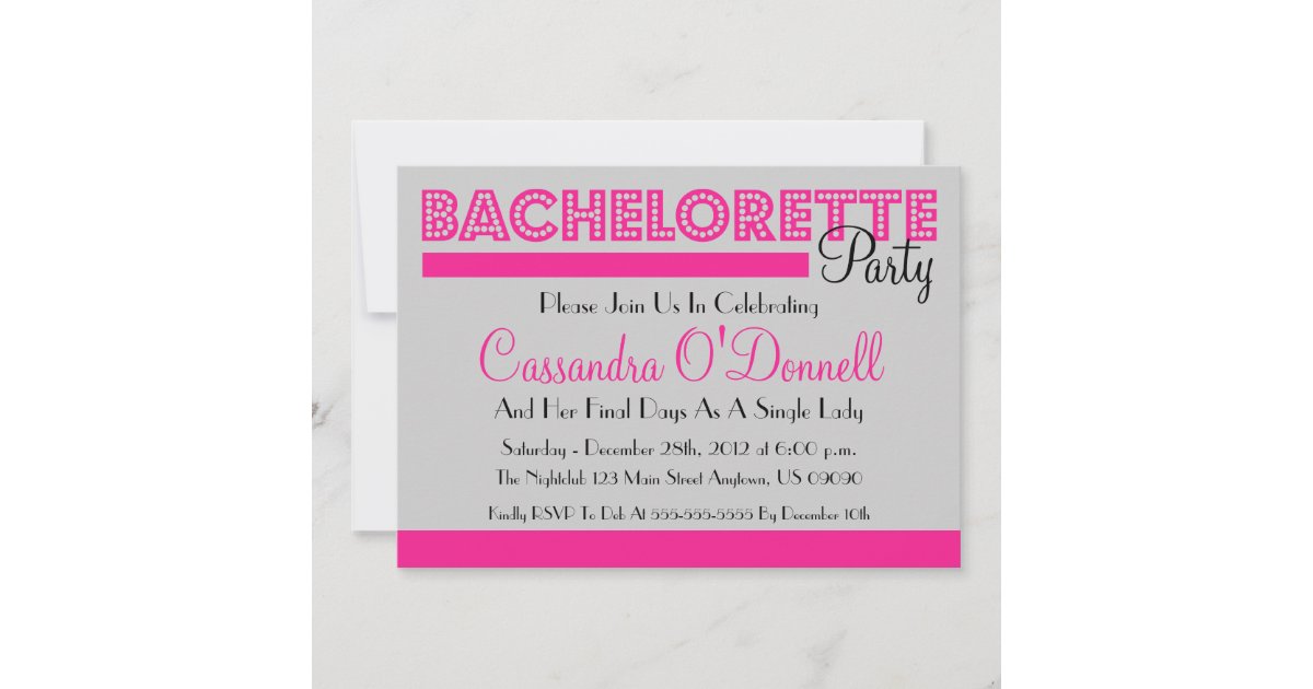 Bachelorette Party Invitations (Pink In Lights) | Zazzle
