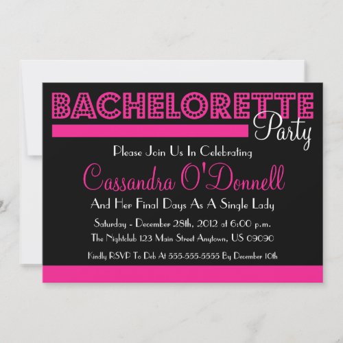 Bachelorette Party Invitations (Pink In Lights)