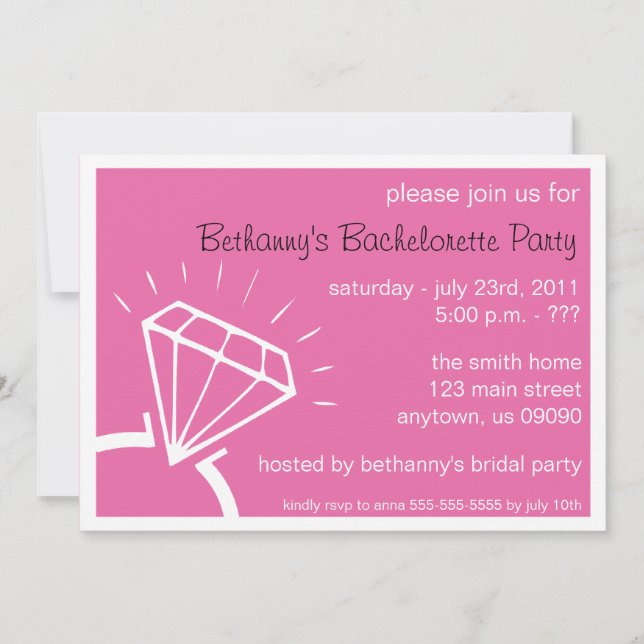 Bachelorette Party Invite (Diamond Ring Dark Pink) (Front)