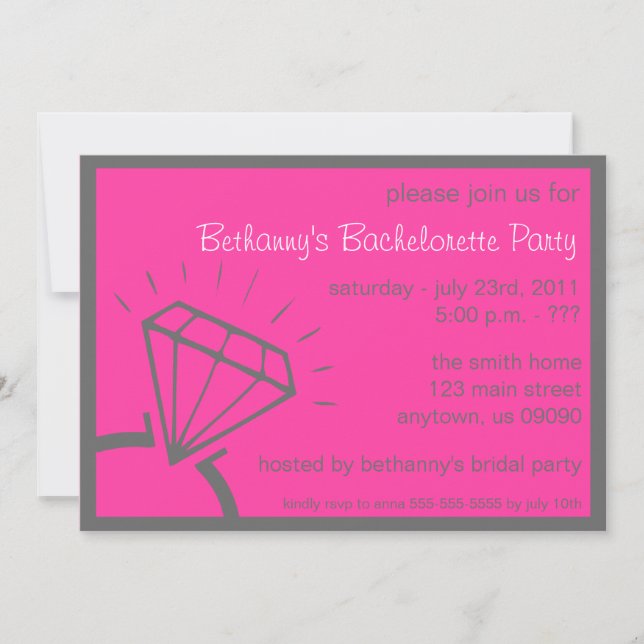 Bachelorette Party Invite (Diamond Ring Pink) (Front)