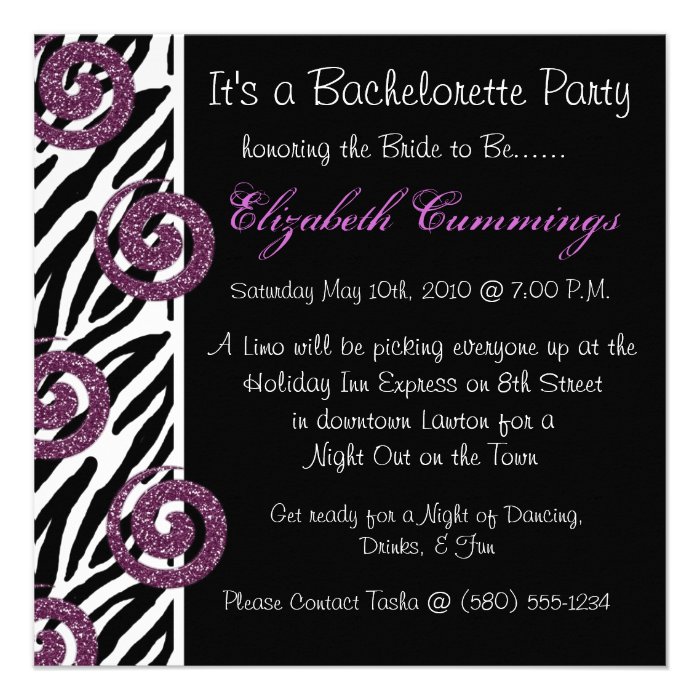 bachelorette party invite funky chic cute zebra