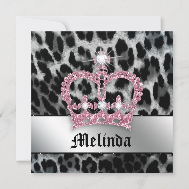 Bachelorette Party Invite Leopard Black Pink Crown (Front)