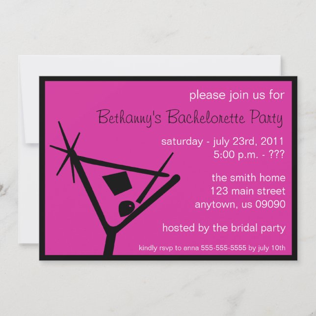 Bachelorette Party Invite Martini Glass Raspberry (Front)
