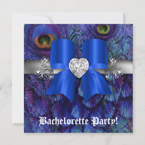 Bachelorette Party Invite Peacock Bow Blue Heart