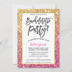 BACHELORETTE PARTY INVITES glam gold pink glitter