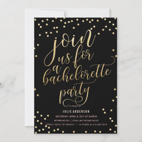 BACHELORETTE Party ITINERARY  BLACK invitation