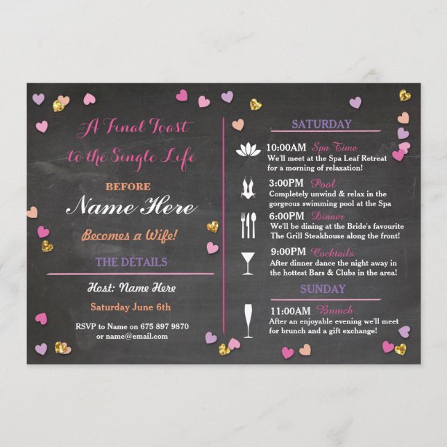 Bachelorette Party Itinerary Bridal Shower Invite (Front)