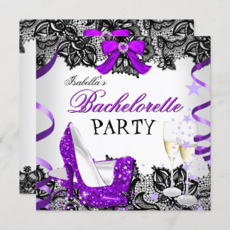Bachelorette Party Lace Purple High Heel Champagne Invitation