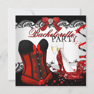 Bachelorette Party Lace Red Corset high heels Invitation