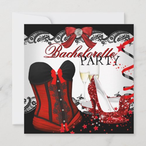 Bachelorette Party Lace Red Corset high heels Invitation