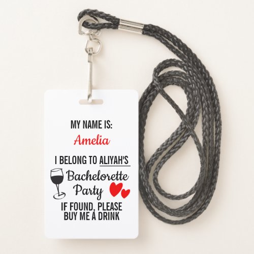 Bachelorette Party Lanyard Funny Buy Me a Drink Badge