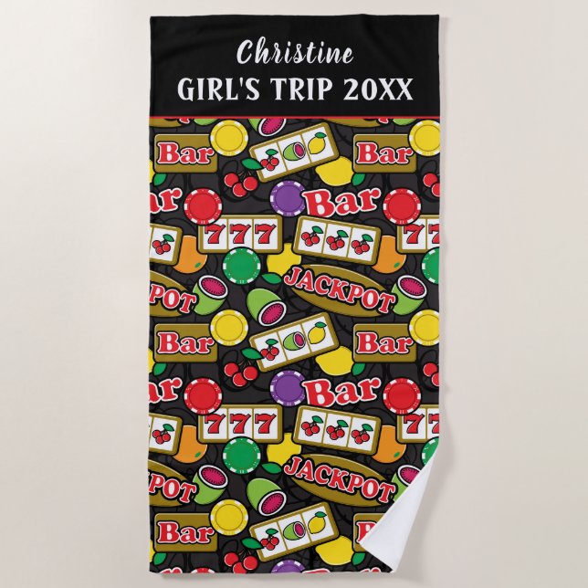 Bachelorette Party Las Vegas Casino Pattern Beach Towel (Front)