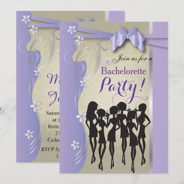 Bachelorette Party - Lavender Purple and Silver Invitation (Front/Back)