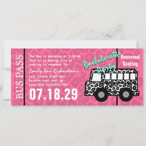 Bachelorette Party Leopard Bus Pass Invitation